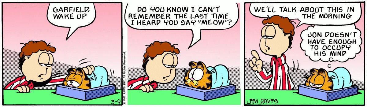 Garfield par Jim Davis (1988) : Planche originale du 9 mars 1988
