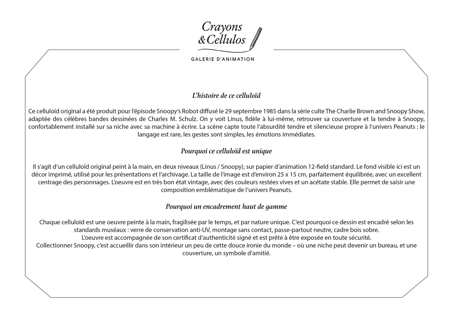 The Charlie Brown and Snoopy Show, Cel de production : Snoopy et Linus (1985)