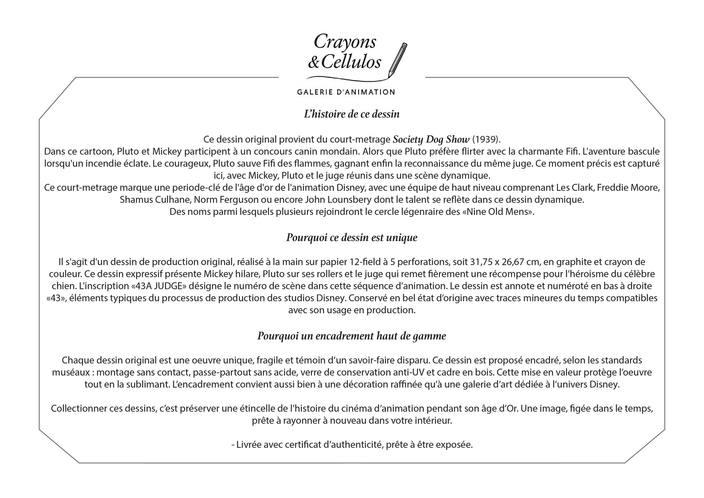 Society Dog Show, dessin de production : Mickey Mouse, Pluto et le Juge (1939)