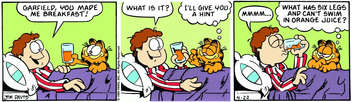 Garfield par Jim Davis (1989) : Comic strip original, April 22, 1989