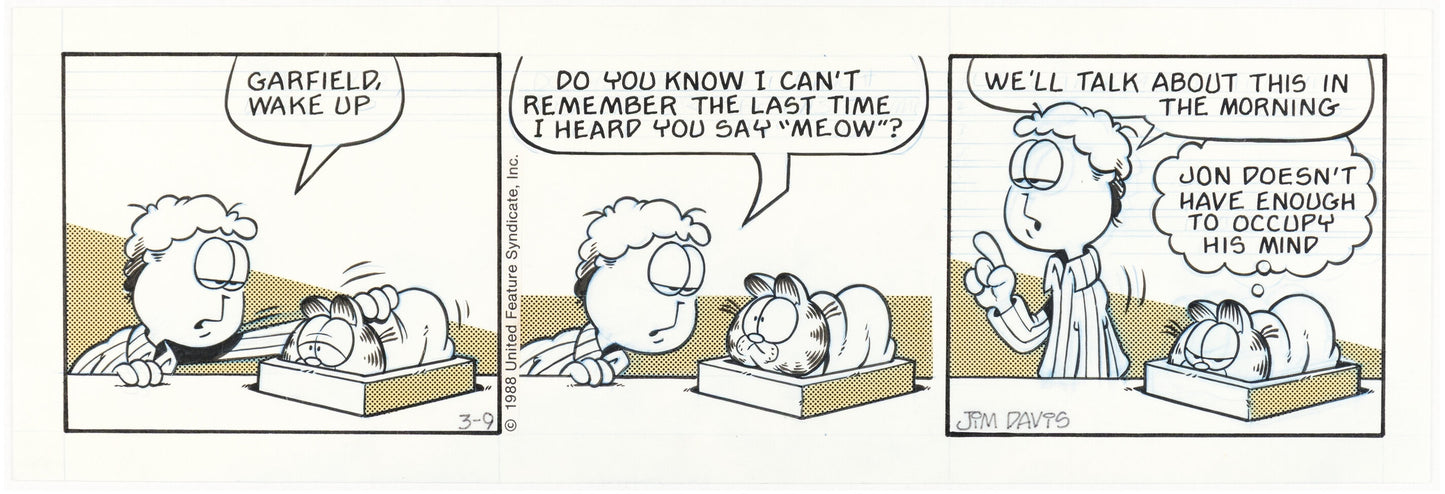 Garfield par Jim Davis (1988) : Planche originale du 9 mars 1988